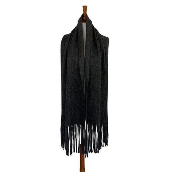 Lucky Brand Gray Fringe Soft Knit Long Scarf Cozy Winter Wrap One Size - Picture 1 of 3